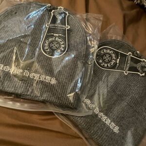 Chrome Hearts Ribbed Knit beanie in  grey # winter #drippy